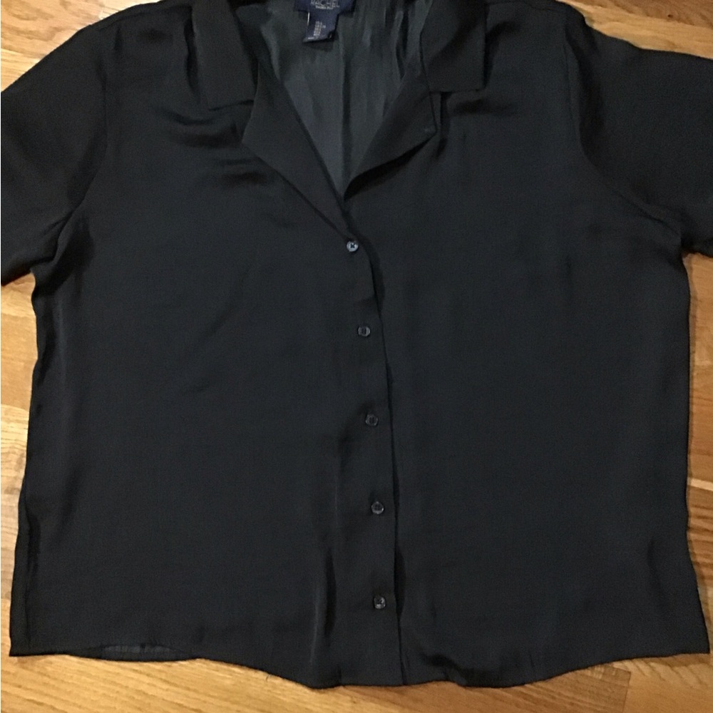 Rachel Black Button Down Women's Shirt size large short sleeves